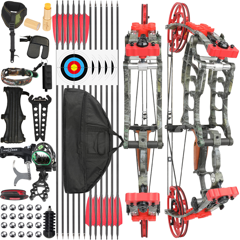 JUNXING Forest Camo Fun Compound Bow Kit 30–70 lbs Dual Shooting Arrows & Steel Balls
