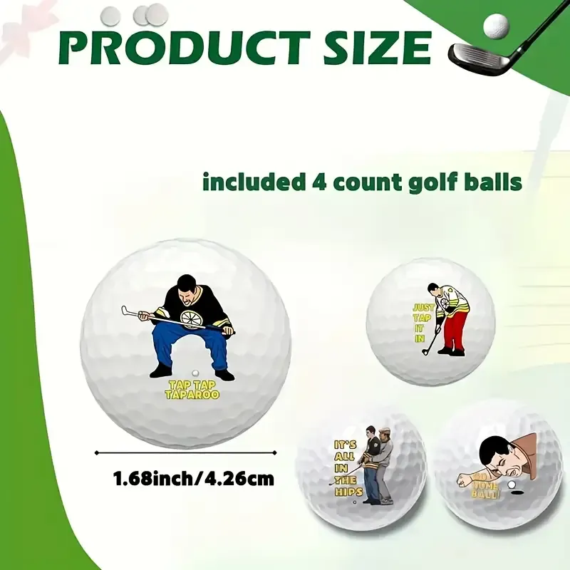 Funny Golf Balls, 4pcs Set, Printed Graphic & Text, Novelty Golf Gift for Men