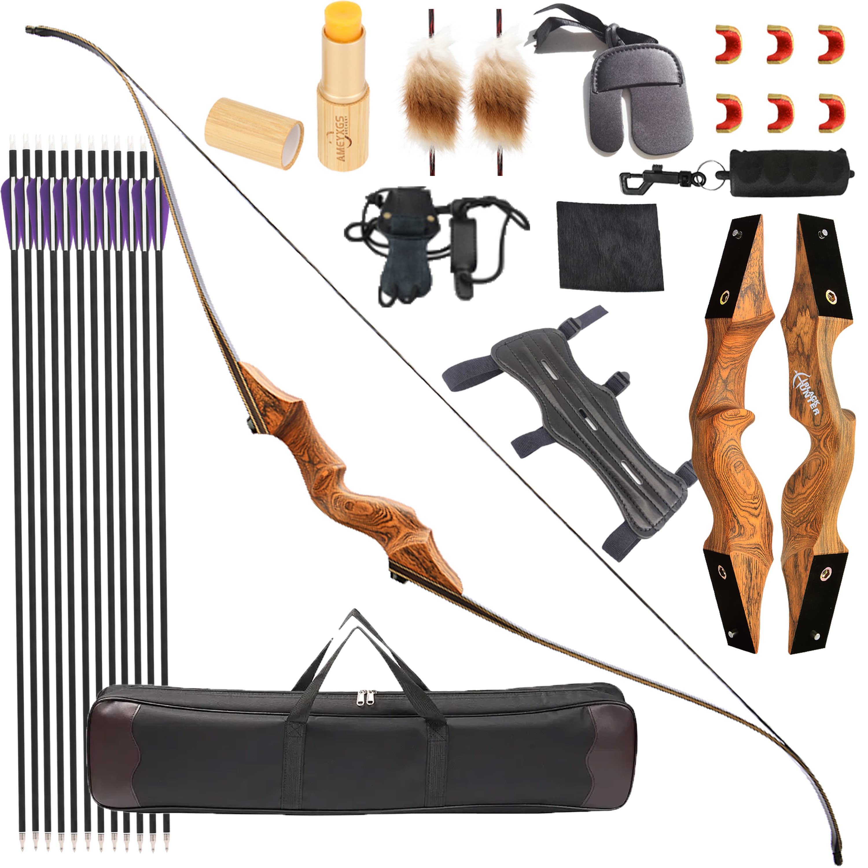 BLACK HUNTER Takedown Recurve Bow, 60", Brown, 40/60 lbs, Complete Archery Kit