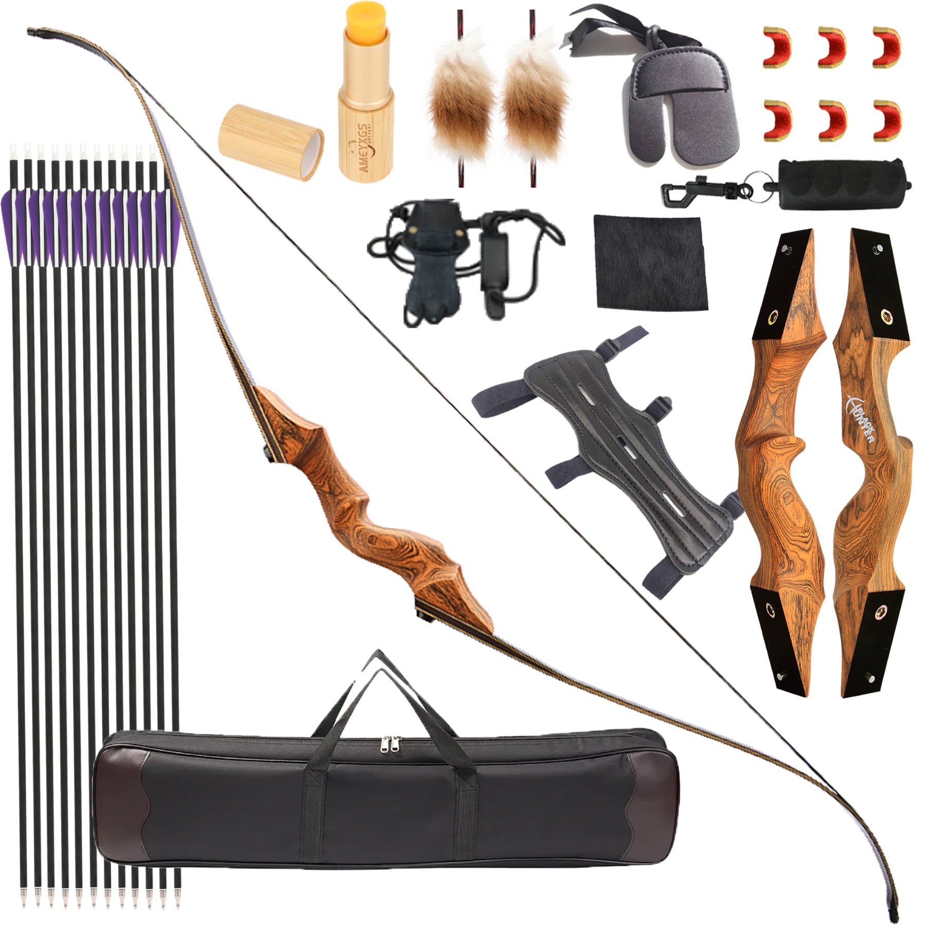 BLACK HUNTER Takedown Recurve Bow, 60", Brown, 40/60 lbs, Complete Archery Kit