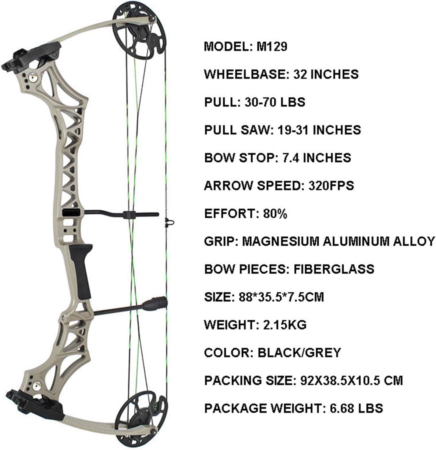 JUNXING ARCHERY M129 Compound Bow 320fps 30-70lbs for Shooting Hunting