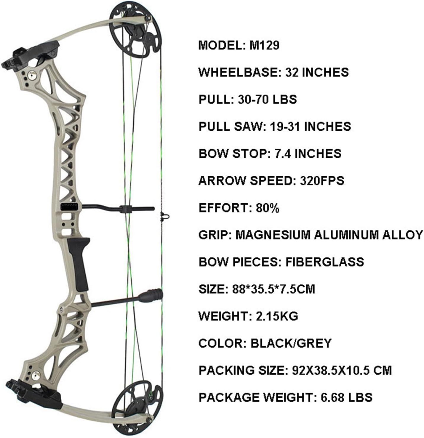 JUNXING ARCHERY M129 Compound Bow 320fps 30-70lbs for Shooting Hunting