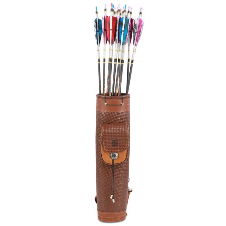 Genuine Leather Archery Arrow Quiver Back Holder for Outdoors