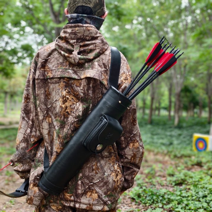 Genuine Leather Archery Arrow Quiver Back Holder for Outdoors