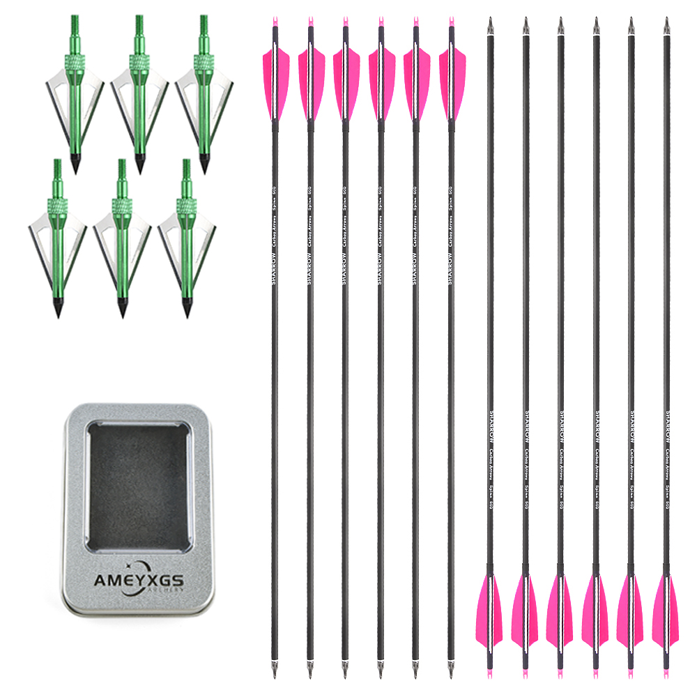 12 Mixed Carbon Arrows with Green Jade Arrowheads – Pink/White & Orange/White