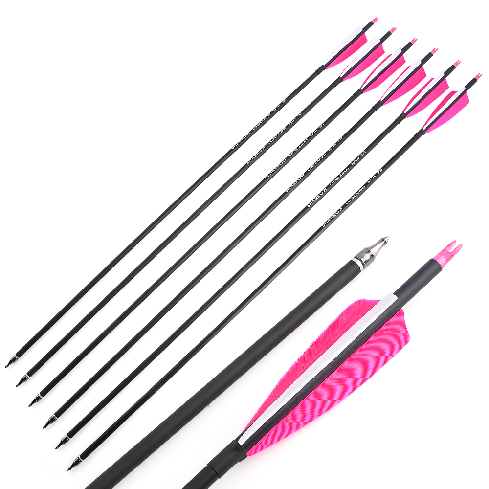 12 Mixed Carbon Arrows with Green Jade Arrowheads – Pink/White & Orange/White