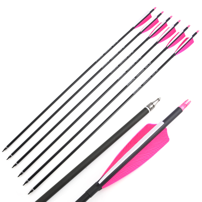 12 Mixed Carbon Arrows with Green Jade Arrowheads – Pink/White & Orange/White