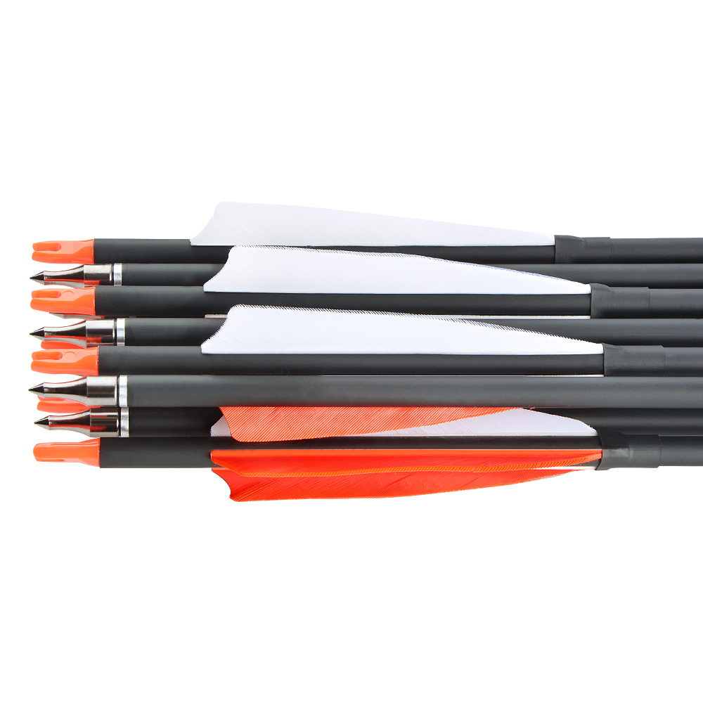 12 Mixed Carbon Arrows with Green Jade Arrowheads – Pink/White & Orange/White