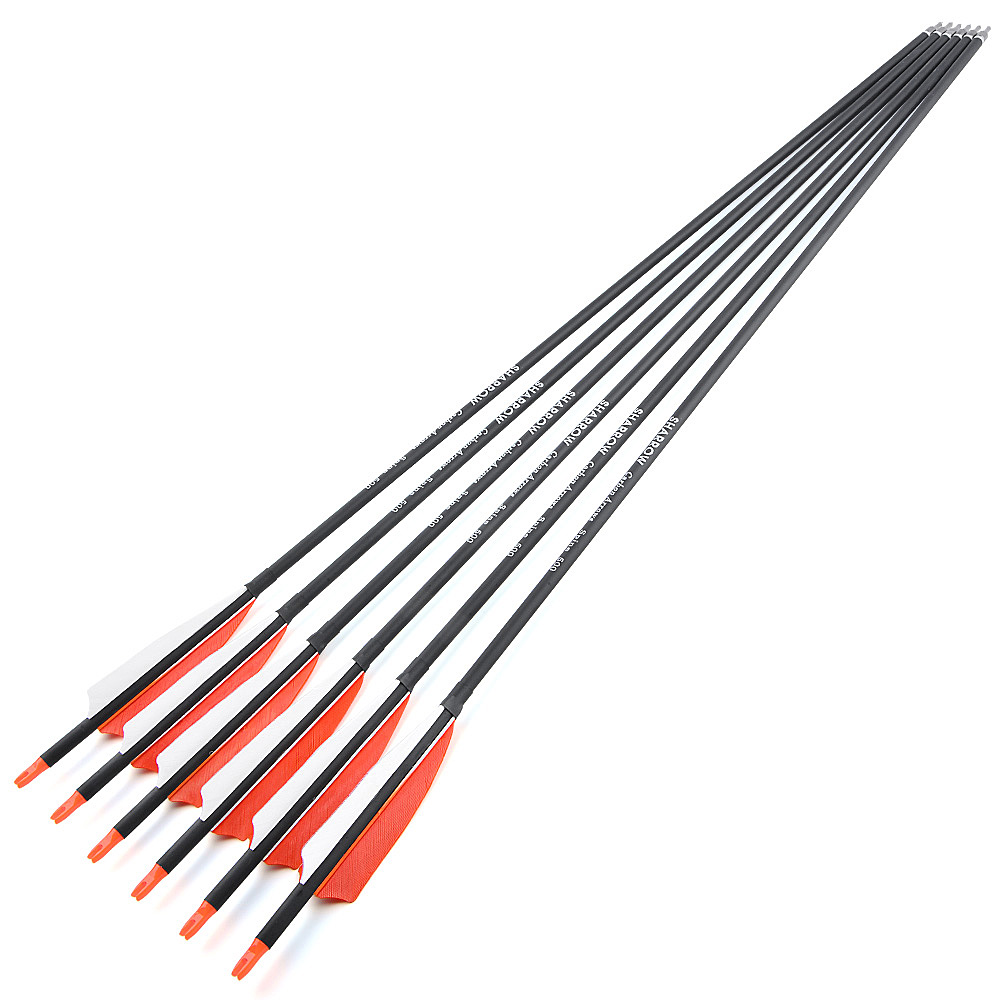 12 Mixed Carbon Arrows with Green Jade Arrowheads – Pink/White & Orange/White