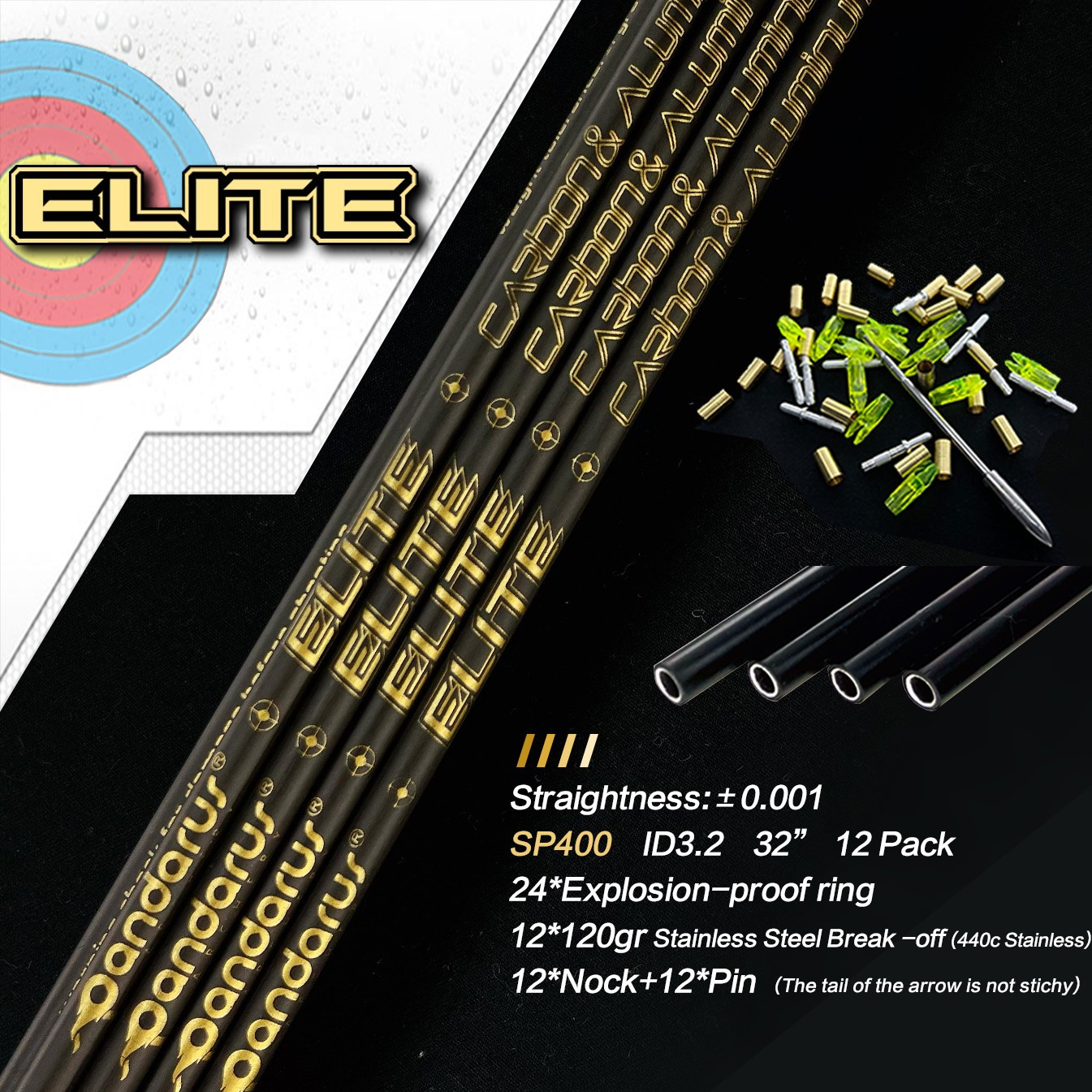 Pandarus 3.2mm ELITE Series Carbon Coated Aluminum Olympic Arrows