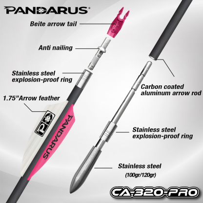 Pandarus CA-320 PRO Series 3.2mm Tapered Carbon Aluminum Polished Shafts Arrows