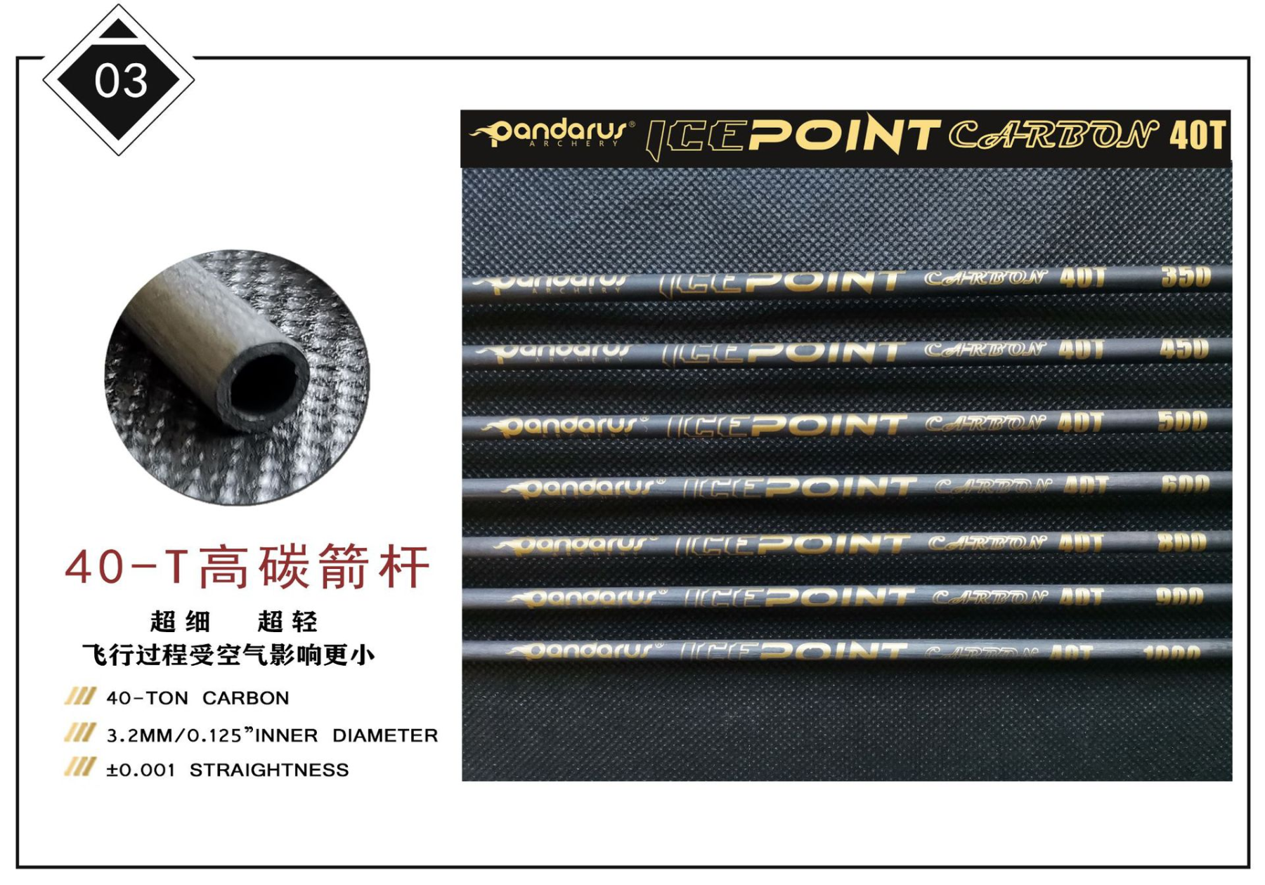 Pandarus  Icepoint Series  3.2mm  40T Pure Carbon Arrow 0.001/0.003