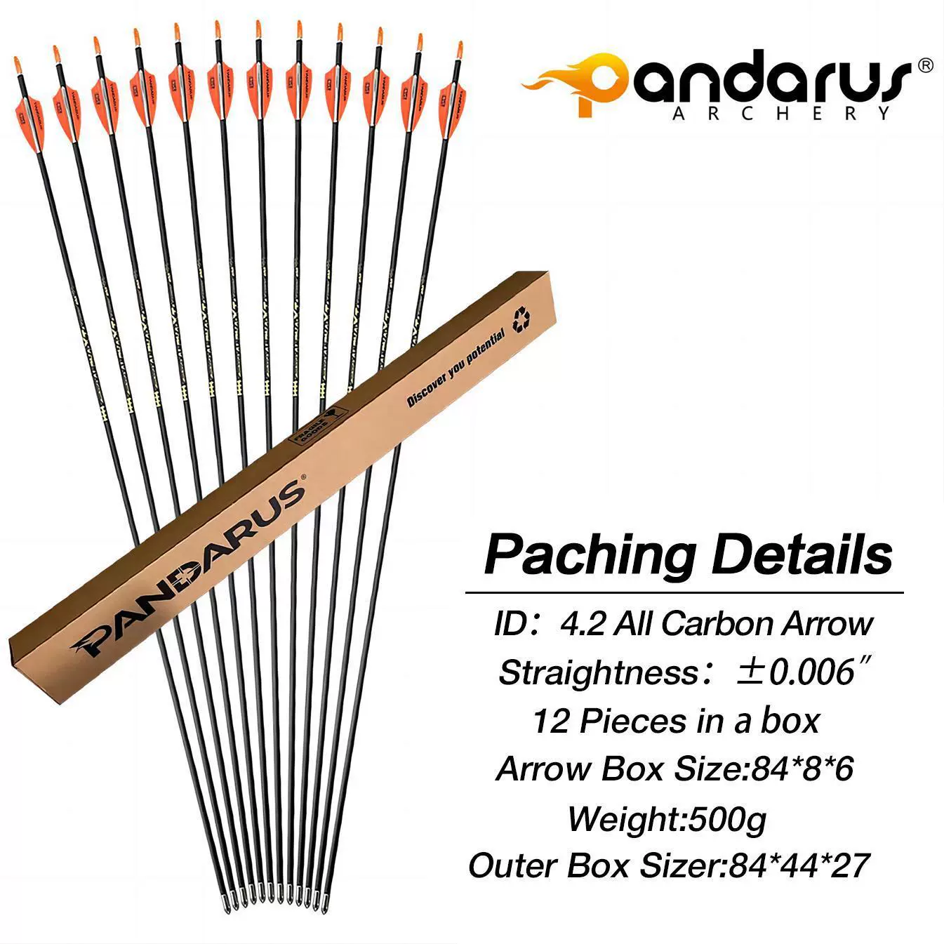 Pandarus ALPHA-XT Series Pure Carbon 4.2mm Arrows(12pcs)