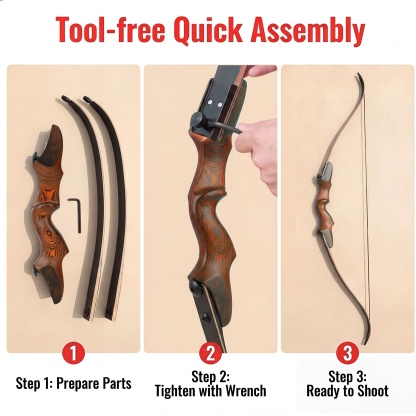 Rock Bear Wooden Takedown Recurve Bow RH Archery Hunting 20-60lbs