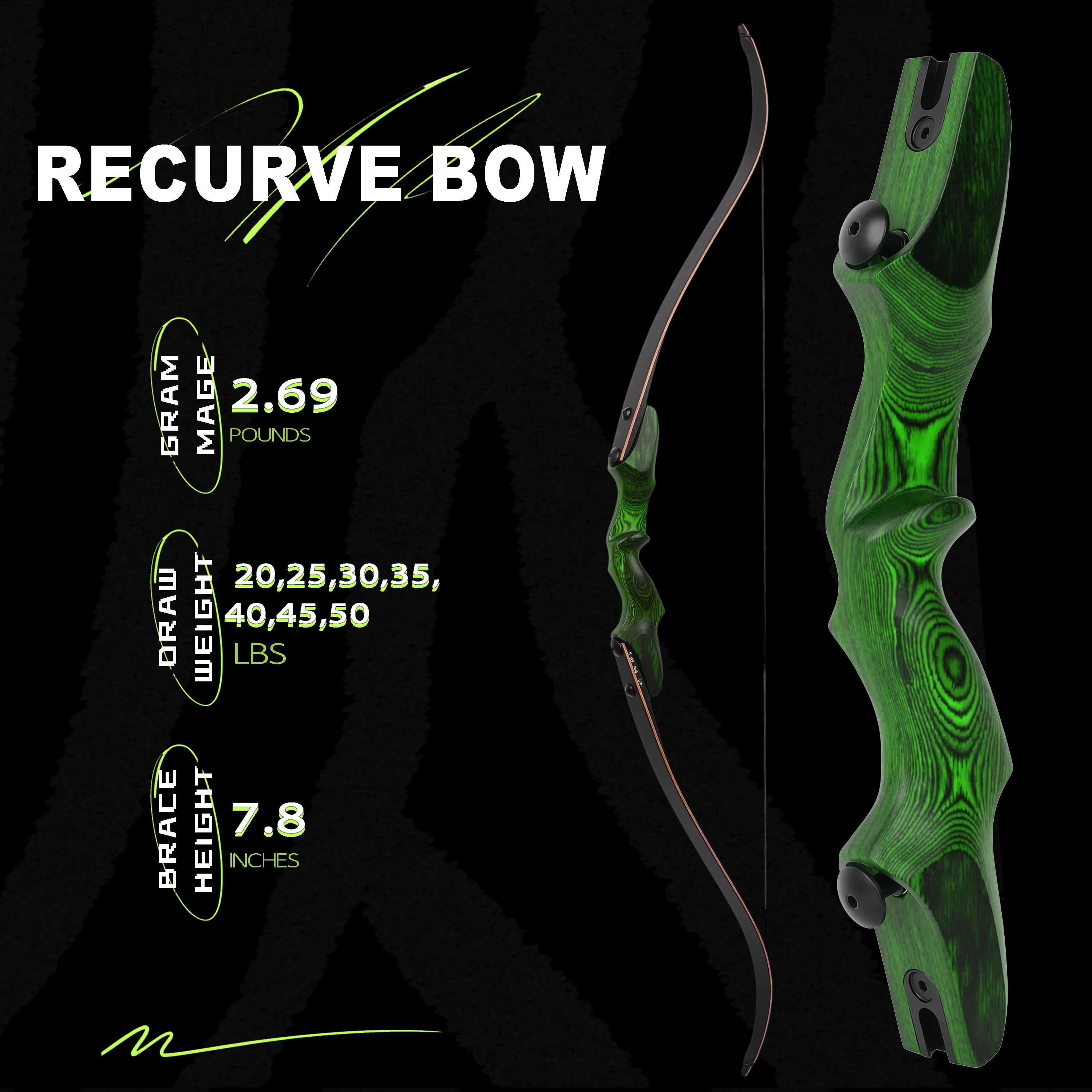 Rock Bear Wooden Takedown Recurve Bow RH Archery Hunting 20-60lbs