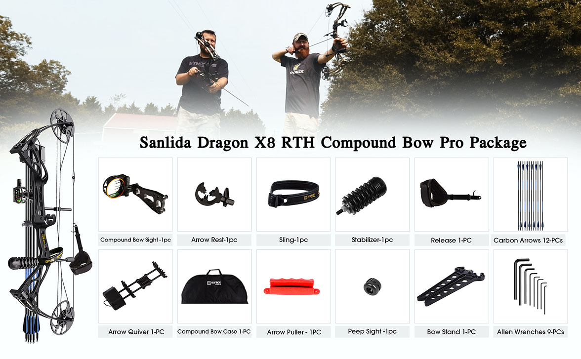 SANLIDA ARCHERY Dragon X8 Hunting Compound Bow Pro Kit Black/Camo