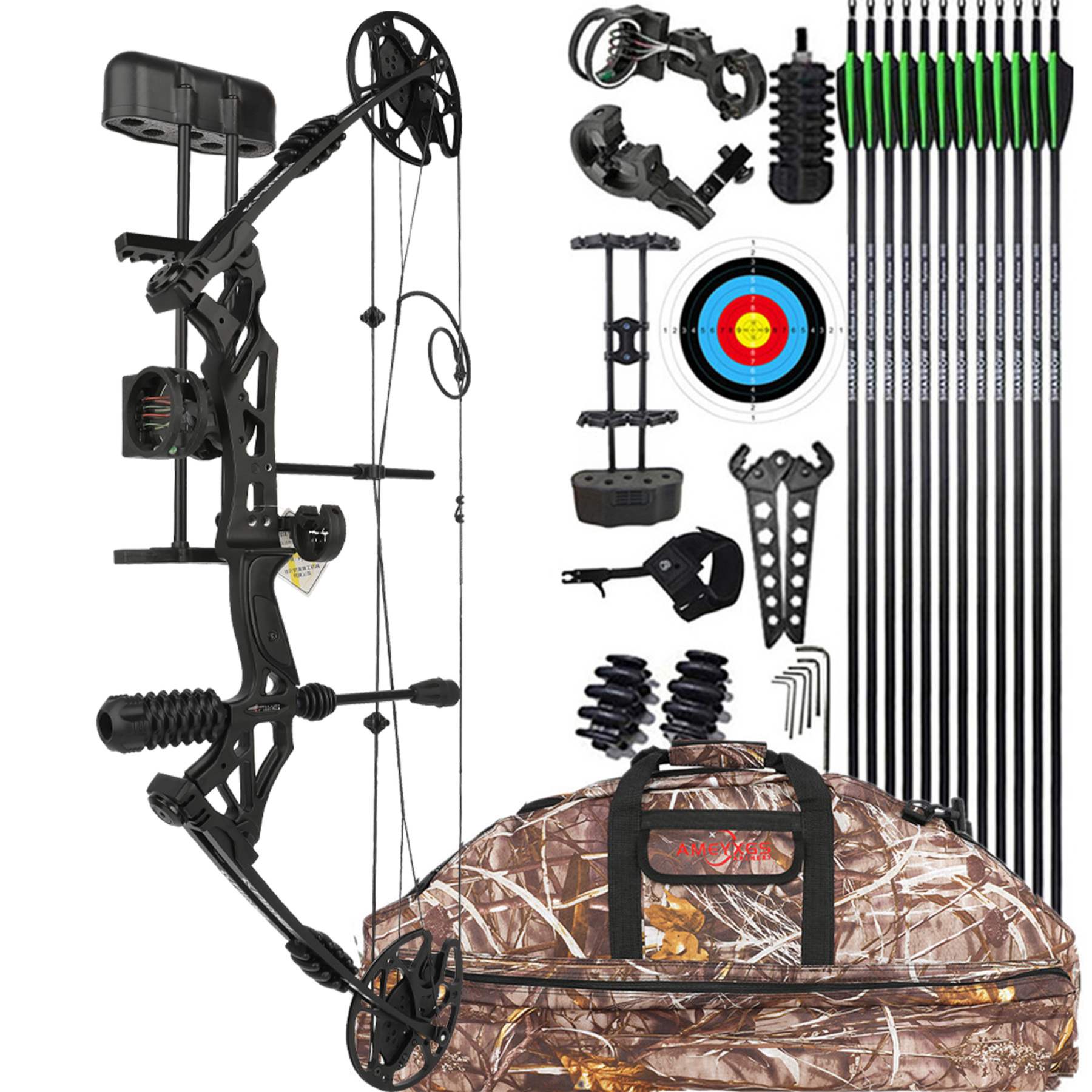 KAIMEI Compound Bow 30-70lbs Adjustable 12pcs Carbon Arrow Set Archery