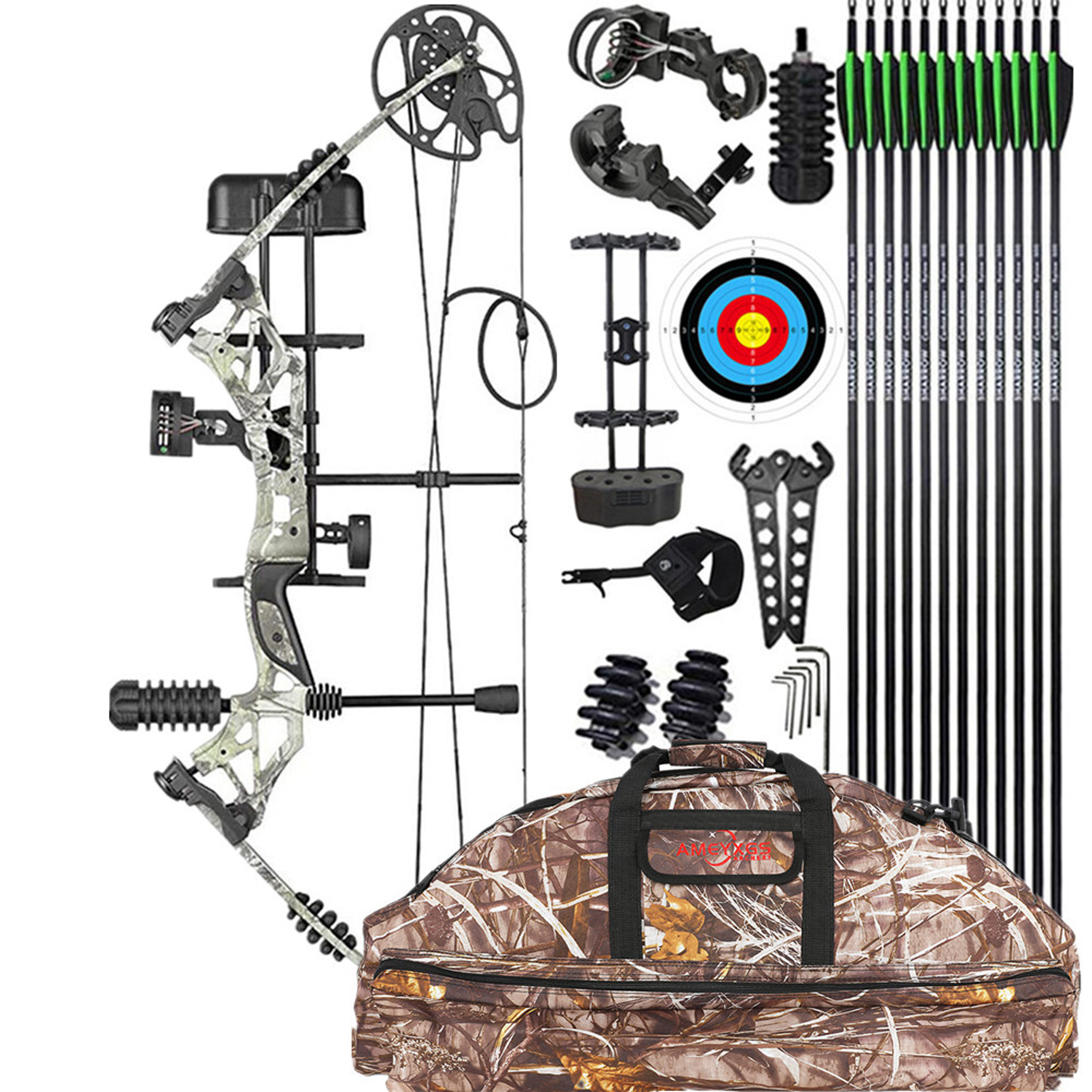 AME Archery Compound Bow 30-70 lbs with 12 Carbon Arrows Set