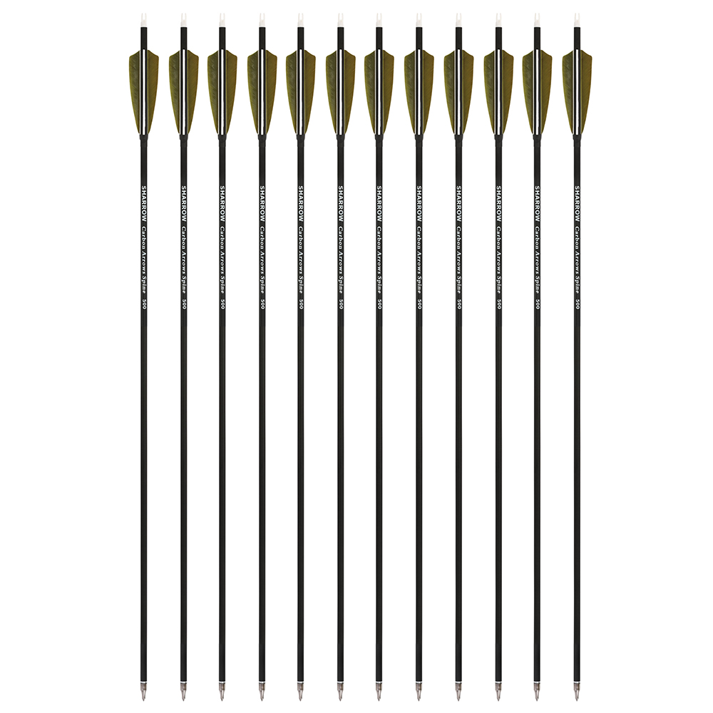 12pcs 30" Spine 500 Mixed Carbon Arrows Complete Set with Cross-Star Arrowheads