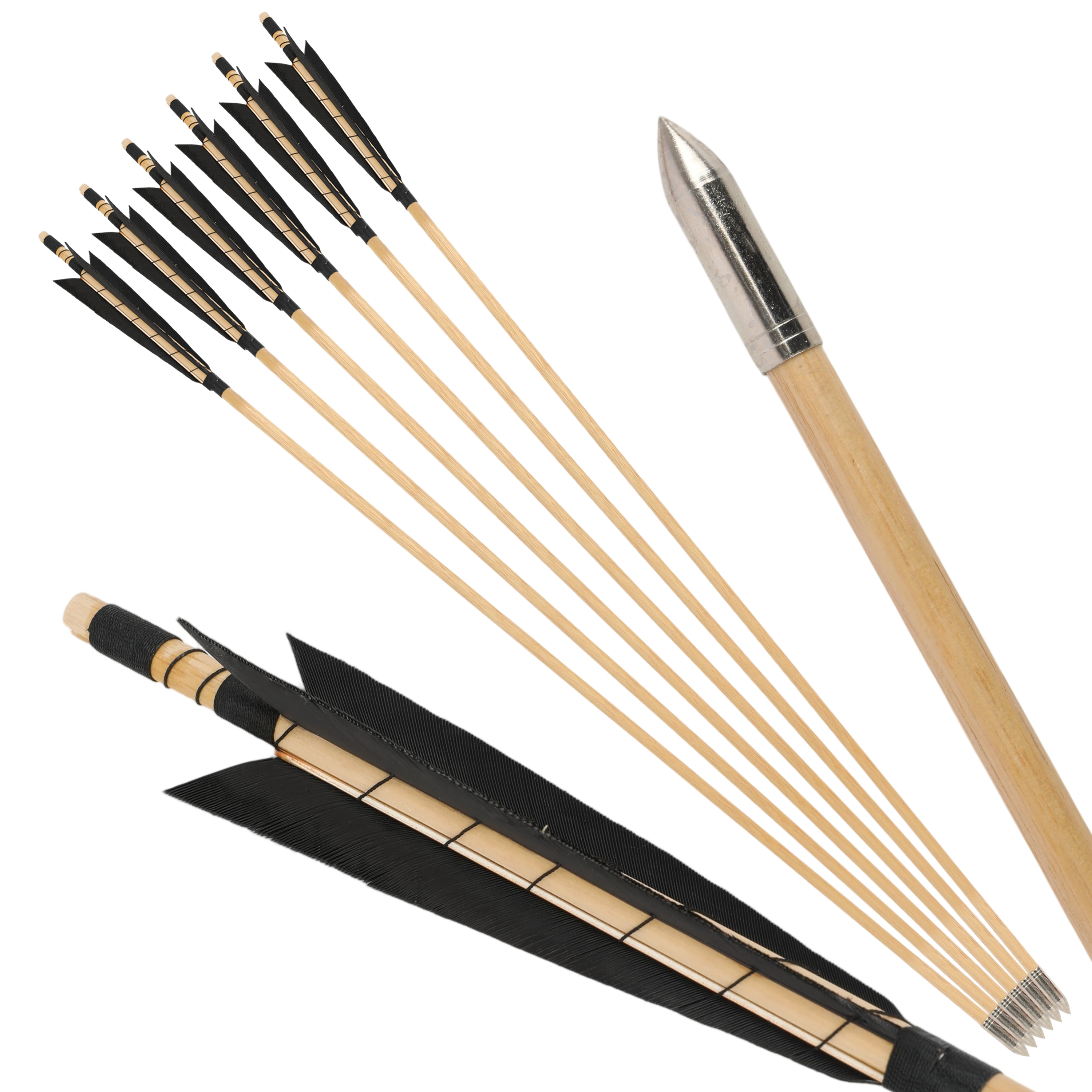 US 32" Traditional Wooden Arrow 8mm Turkey Feather(12pcs)