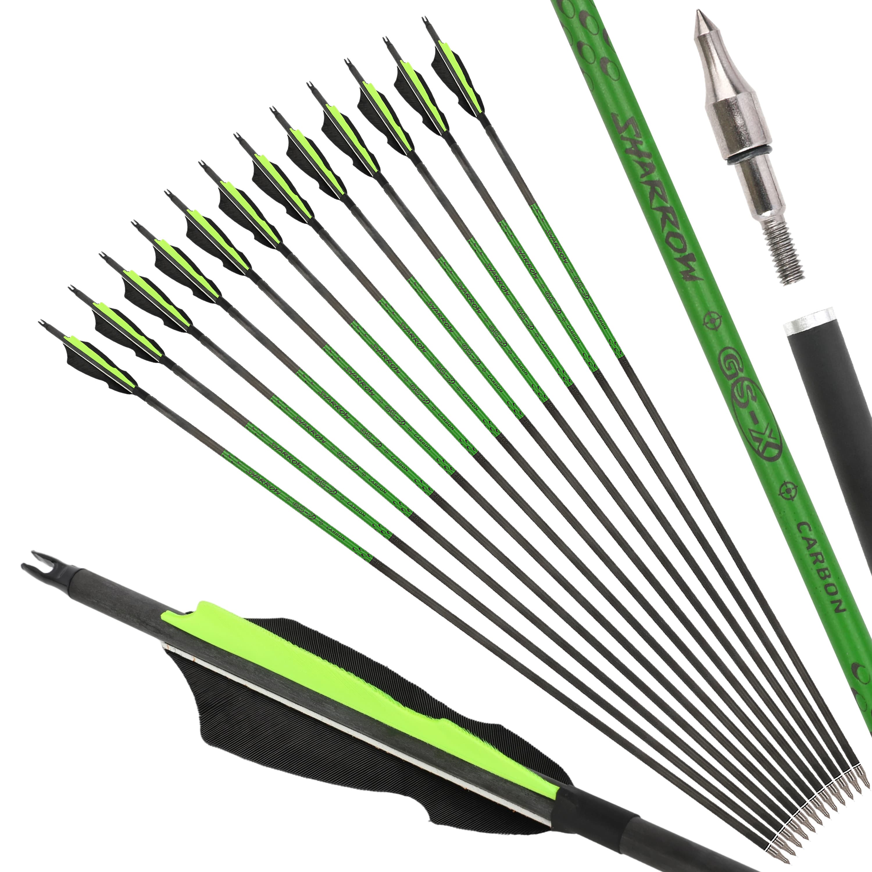 US SHARROW 30" Pure Carbon Hunting Arrows Spine 500 12pcs