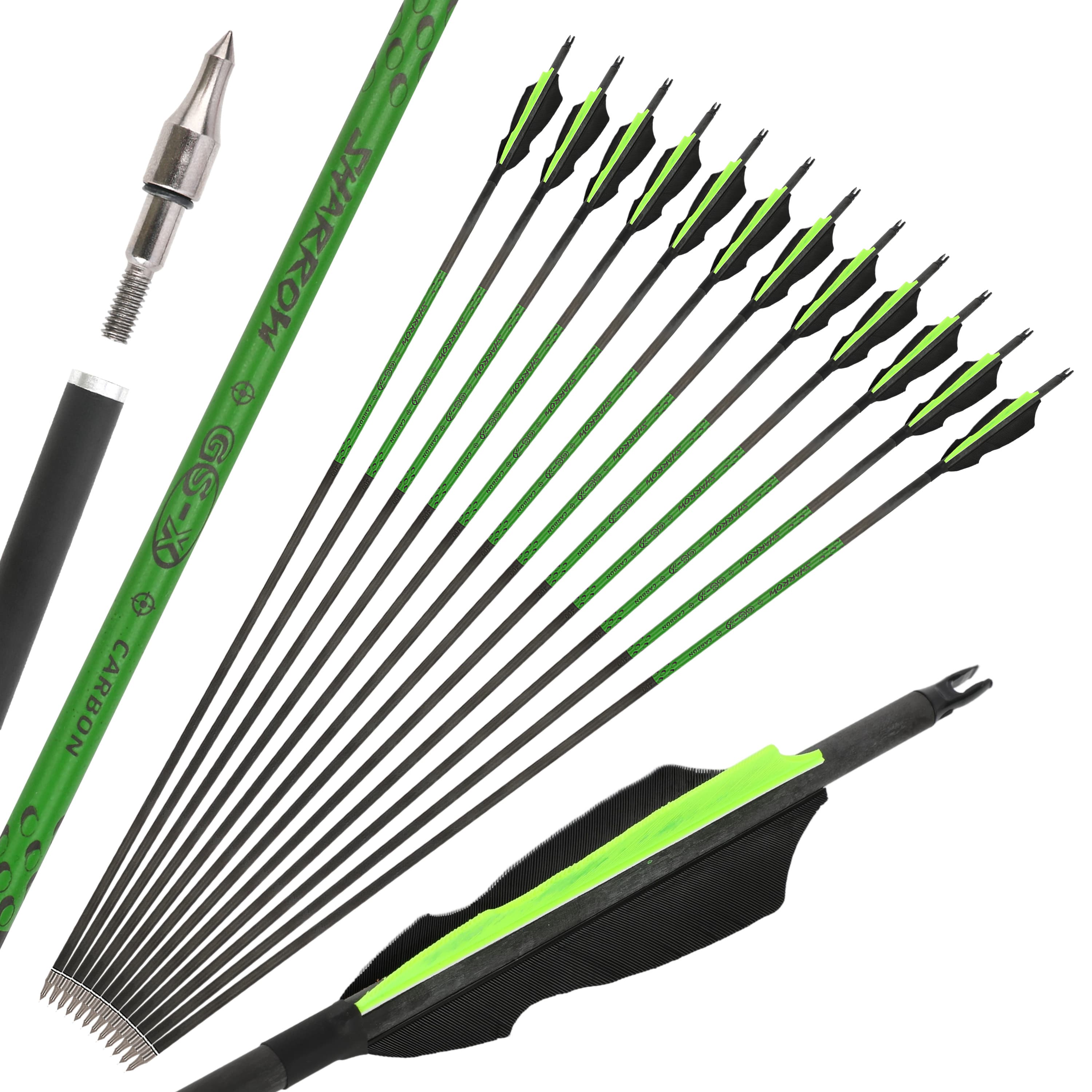 US SHARROW 30" Pure Carbon Hunting Arrows Spine 500 12pcs