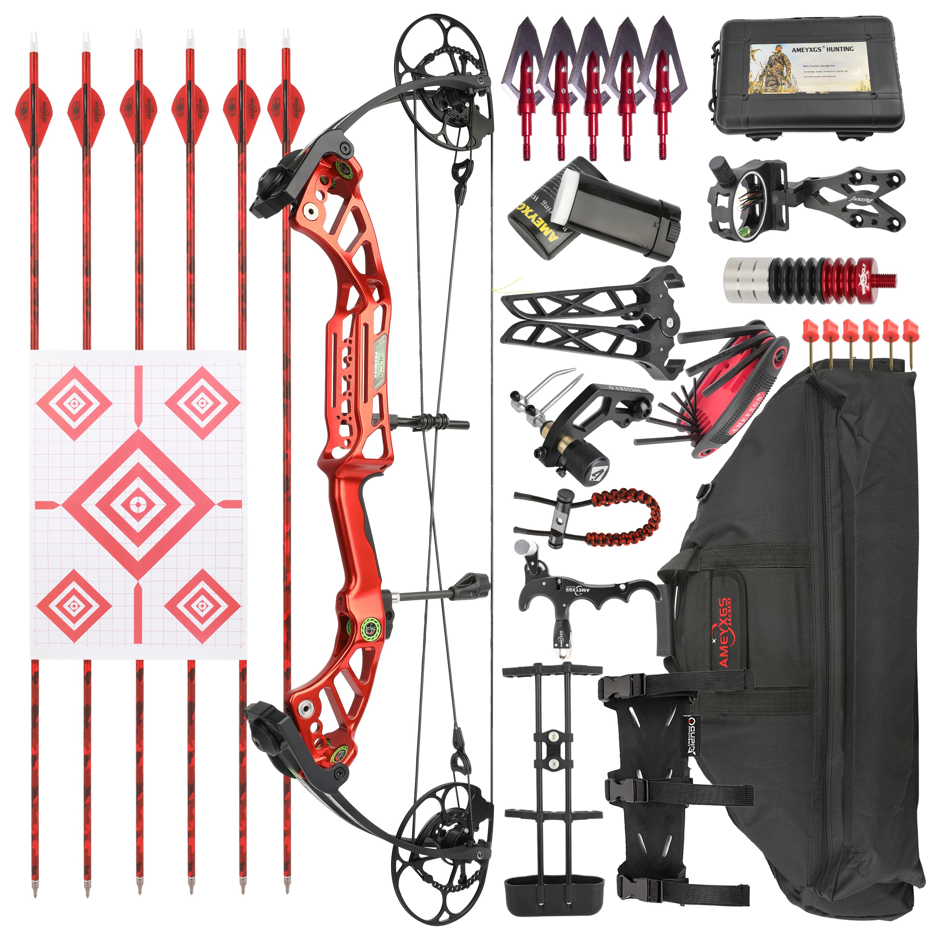 Compound Bow, CNC, 40-75 lbs, IBO 350 FPS, Red, 85% Let-off