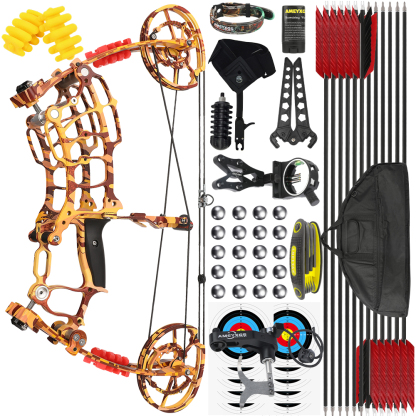 JUNXING Tactical Yellow Camo Hunting Compound Bow 30-70lbs Dual Shooting Kit