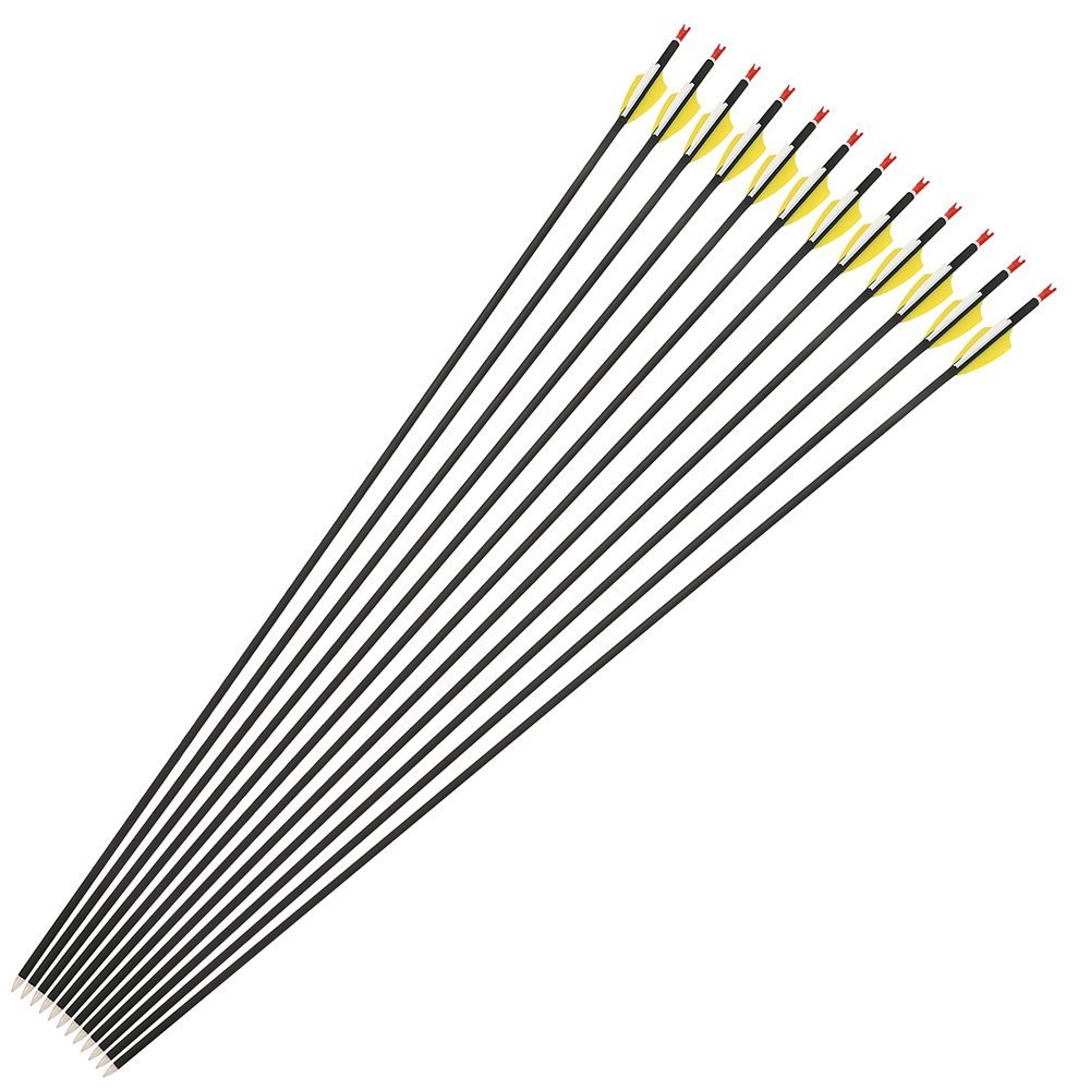 AME ARCHERY 1.75-Inch 2 Yellow 1 White Shield Vanes Mixed Carbon Arrows – Spine 1000, 30" Shaft (12pcs)