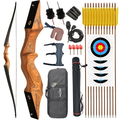 Black Hunter 60'' Archery Wooden Longbow Kit Hunting 20-60lbs