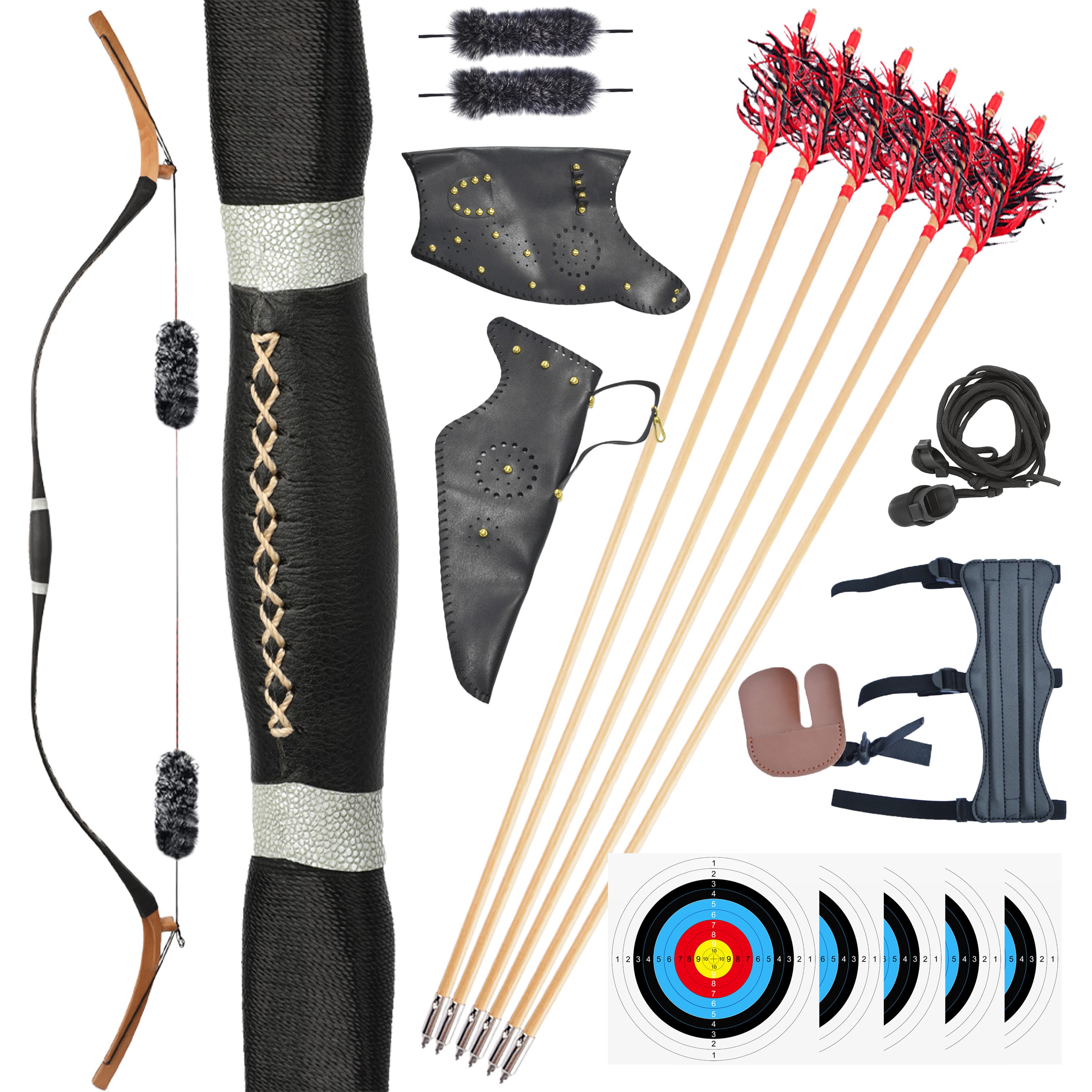 64'' Traditional Longbow Set 20-45lbs Wooden Arrow Kit