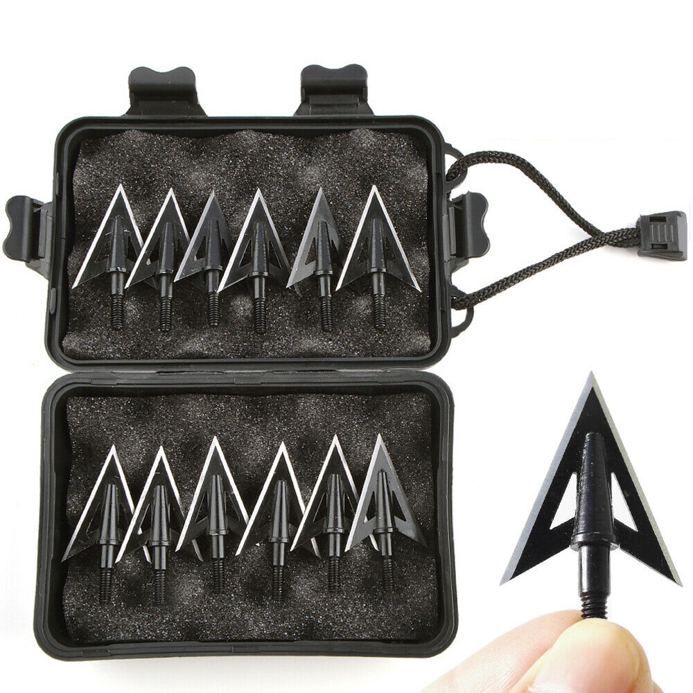 Fixed 2-Blade Broadheads, 100 Grain, 1.07" Cutting Diameter, 12pcs, Metal Hunting Tips