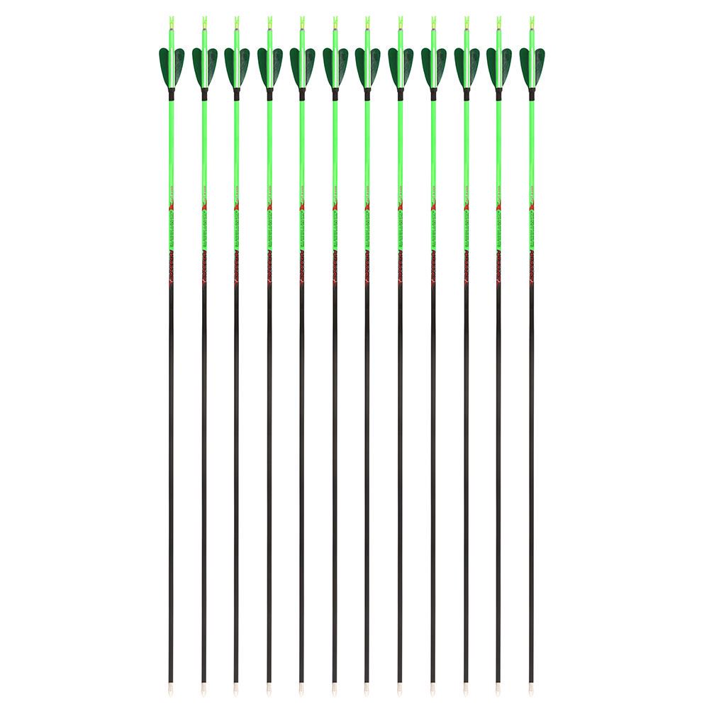 AME ARCHERY Heart-Shaped Nature Feather Pure Carbon Green Arrows(12pcs)