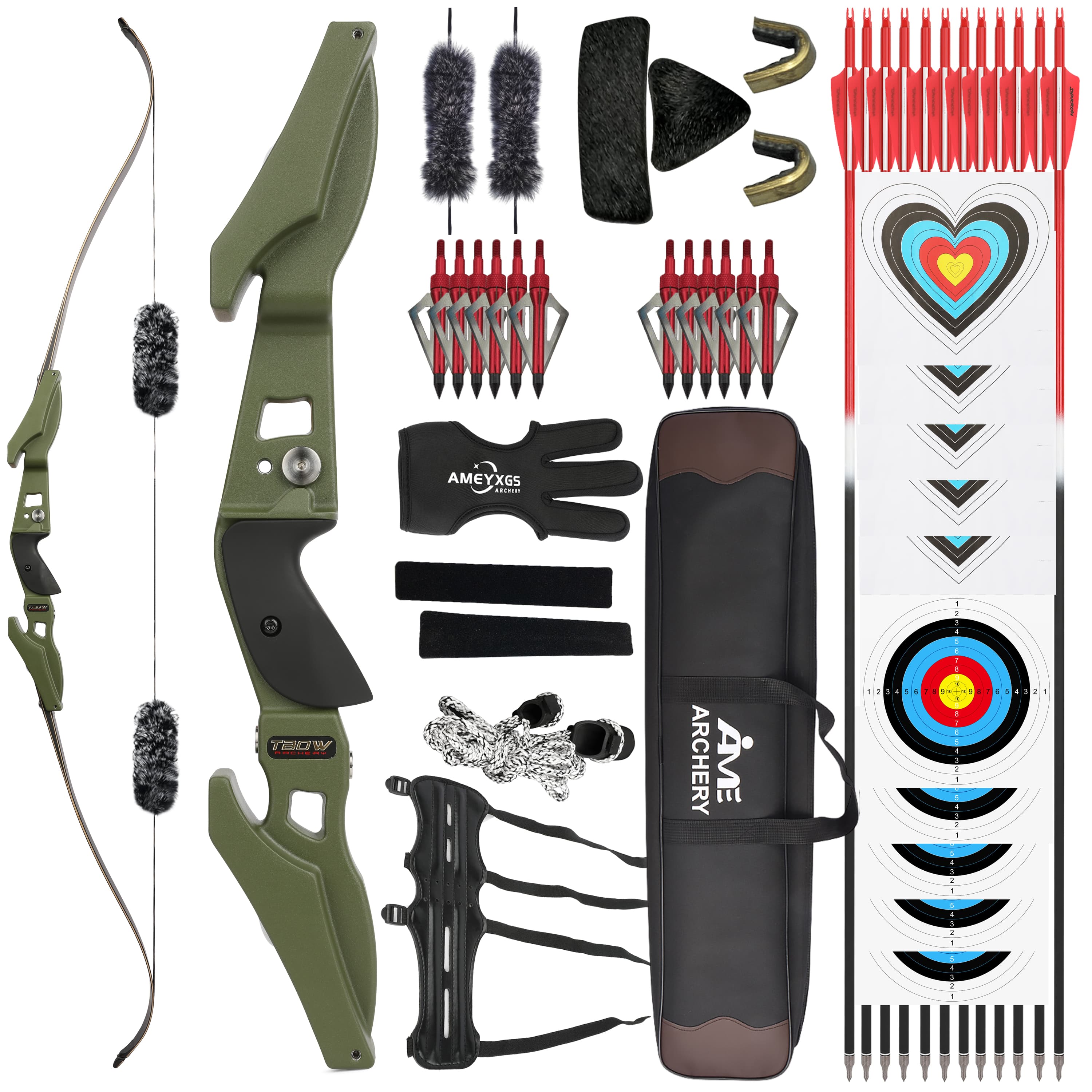 TBOW B3 62inch Recurve Bow Kit 25-65lbs for Hunting