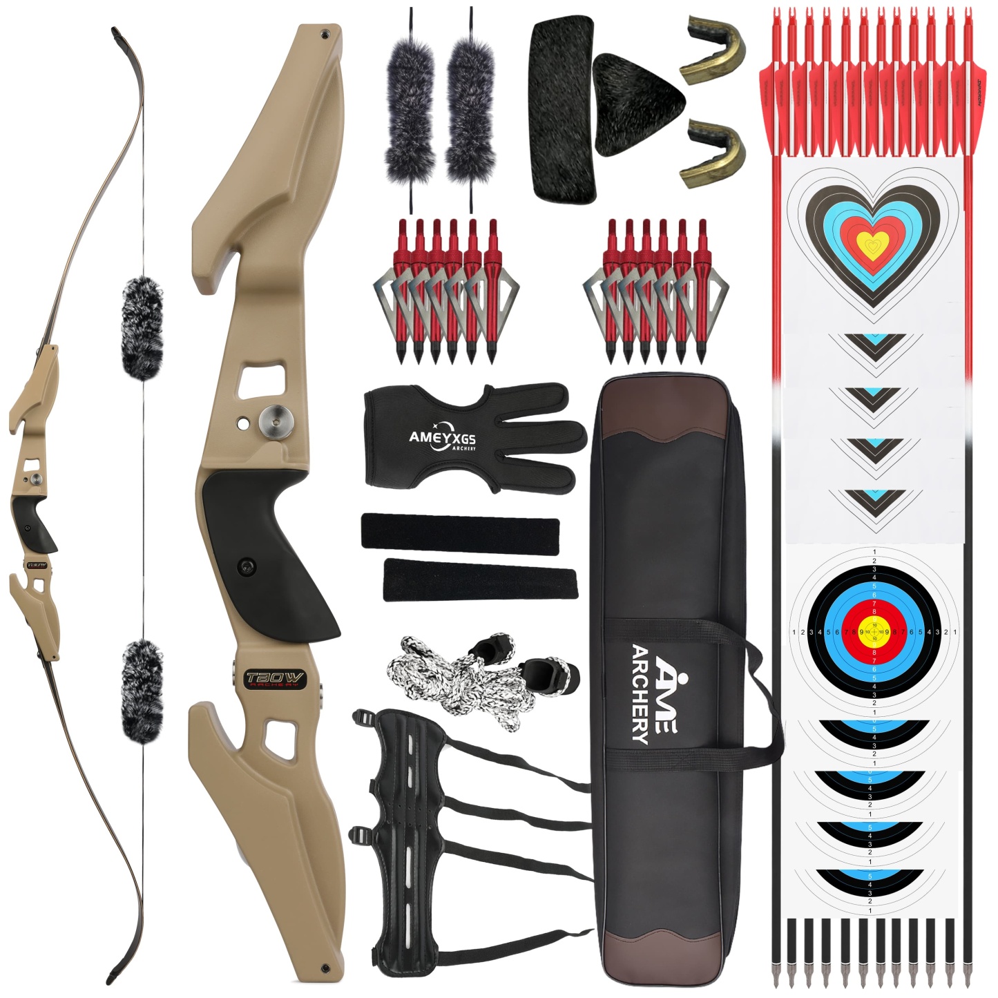 TBOW B3 62inch Recurve Bow Kit 25-65lbs for Hunting