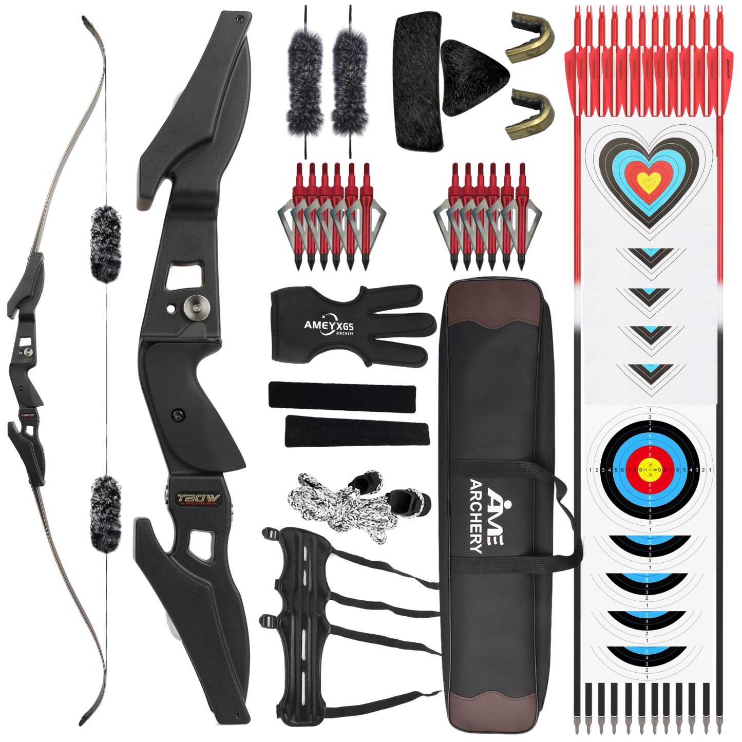 TBOW B3 62inch Recurve Bow Kit 25-65lbs for Hunting