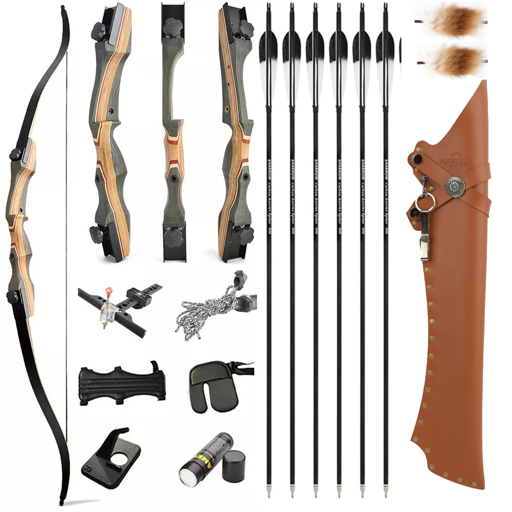 AME ARCHERY 62''  Recurve Bow Takedown 30-50lbs Wooden Riser Target Hunting Shooting