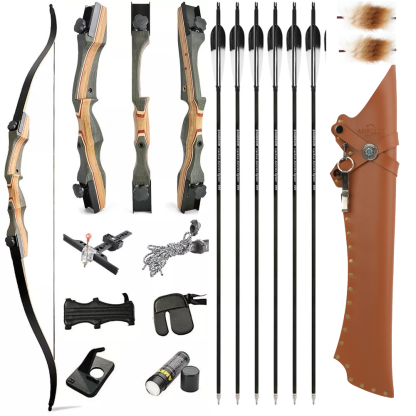 AME ARCHERY 62''  Recurve Bow Takedown 30-50lbs Wooden Riser Target Hunting Shooting