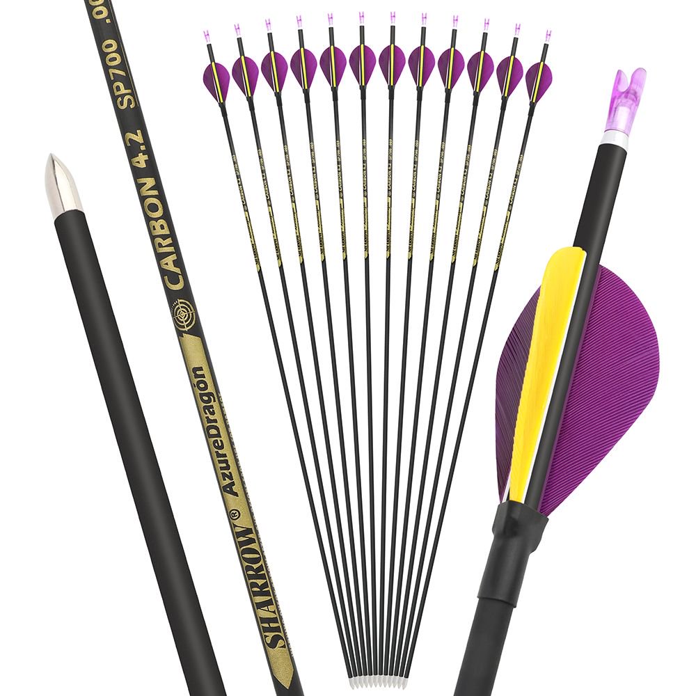 AME ARCHERY 2-Inch Drop-Shaped Nature Feather Pure Carbon Arrows – Spine 700–1000, 0.001'' (12pcs)
