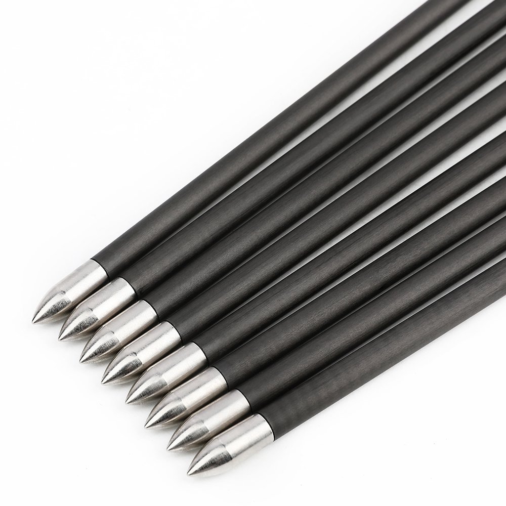 AME ARCHERY 2-Inch Drop-Shaped Nature Feather Pure Carbon Arrows – Spine 700–1000, 0.001'' (12pcs)