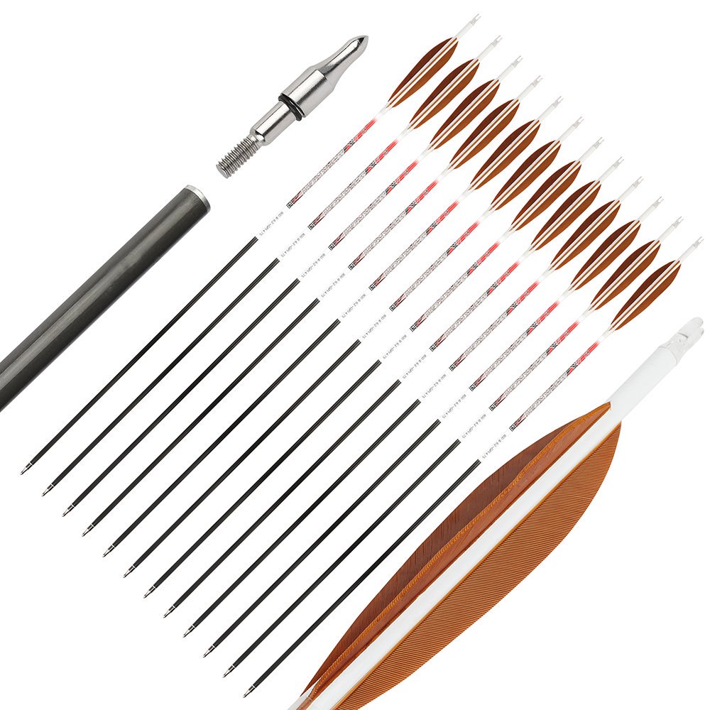 AME ARCHERY XT 5-Inch Target Feather Pure Carbon Arrows(12pcs)