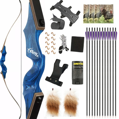 Black Hunter Recurve Bow and Arrows Set – Blue 50lbs (Diamond Edition)  