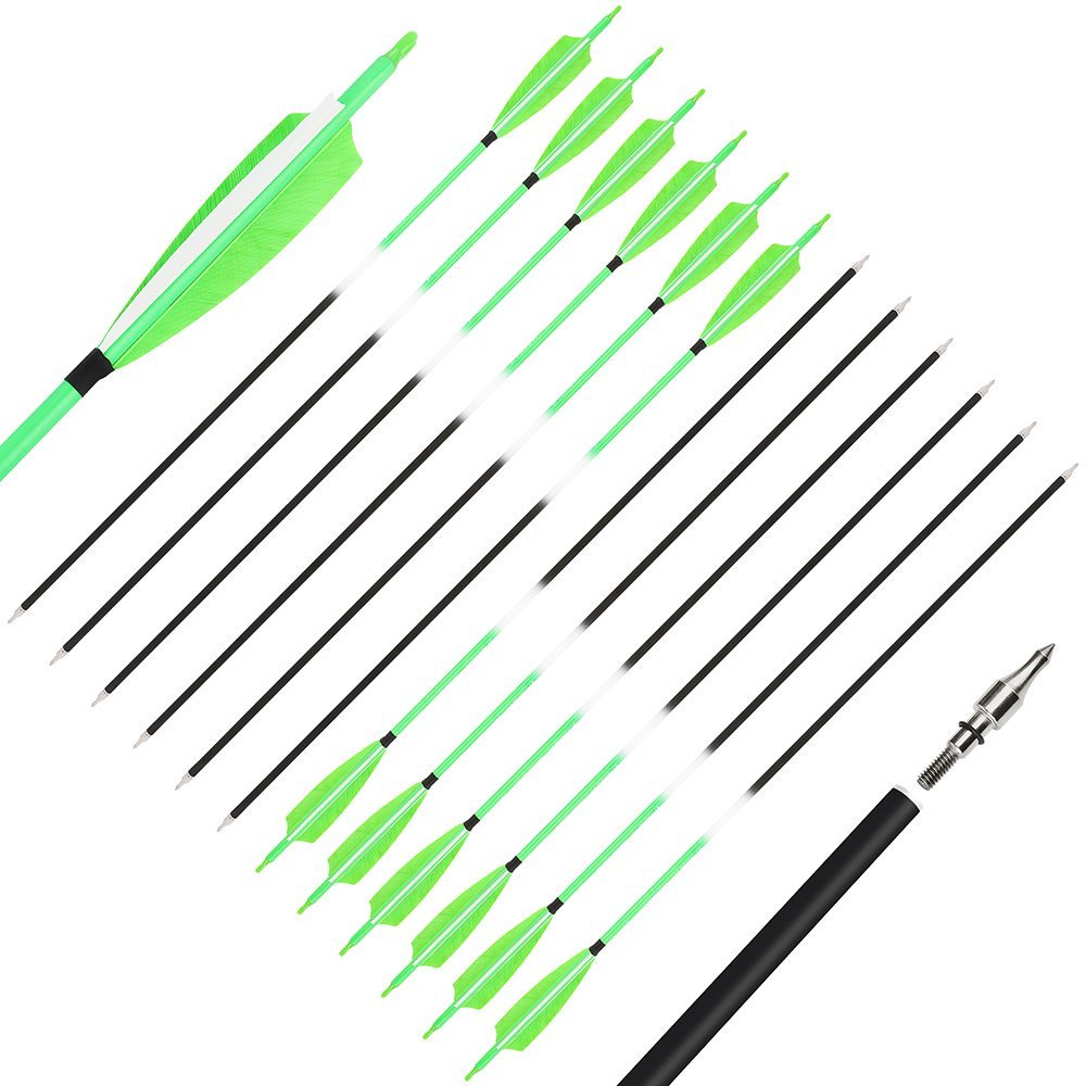 AME ARCHERY Fluorescent Green Mixed Carbon Arrows – Spine 500 (12pcs)