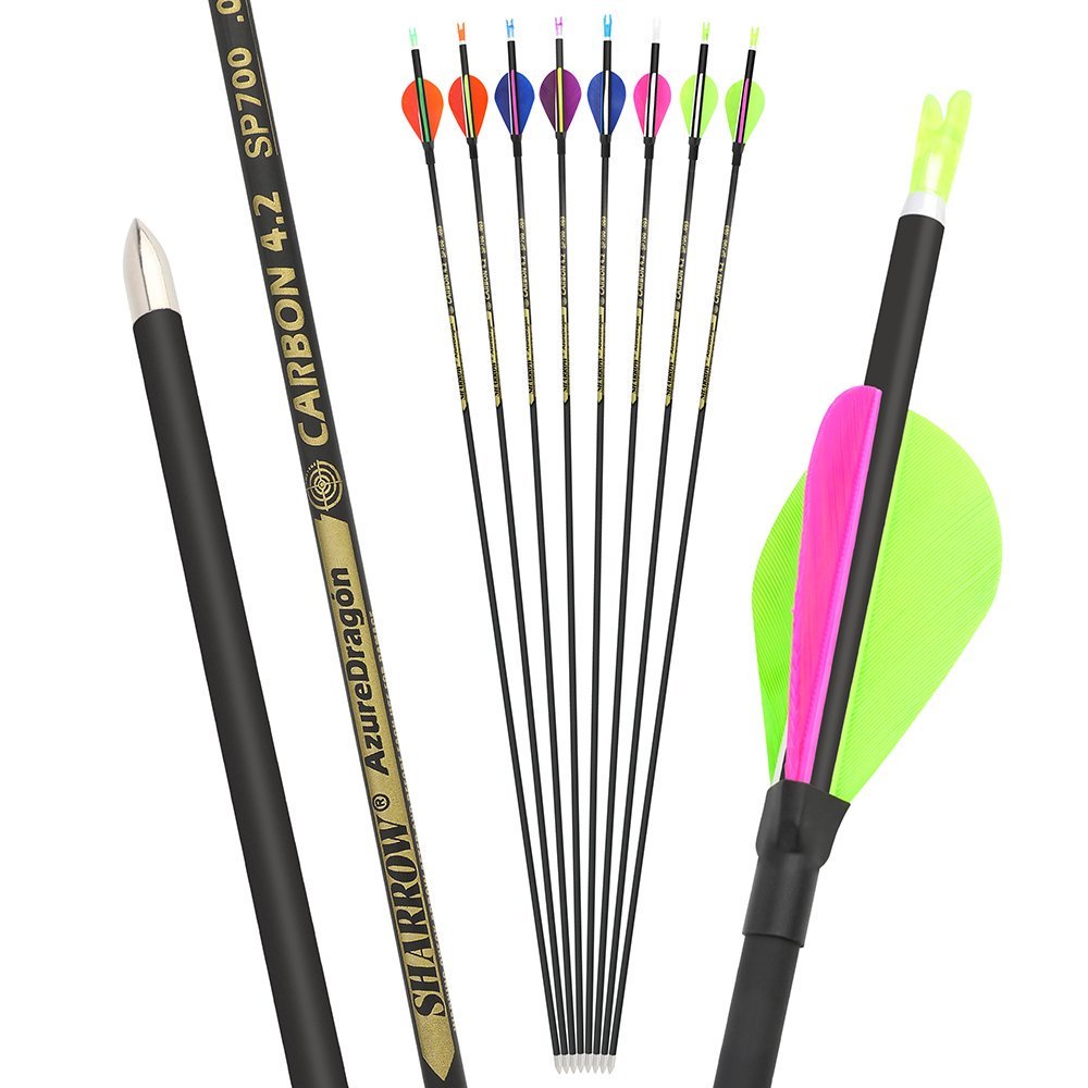 AME ARCHERY 2-Inch Drop-Shaped Nature Feather Pure Carbon Arrows – Spine 700–1000, 0.001'' (12pcs)