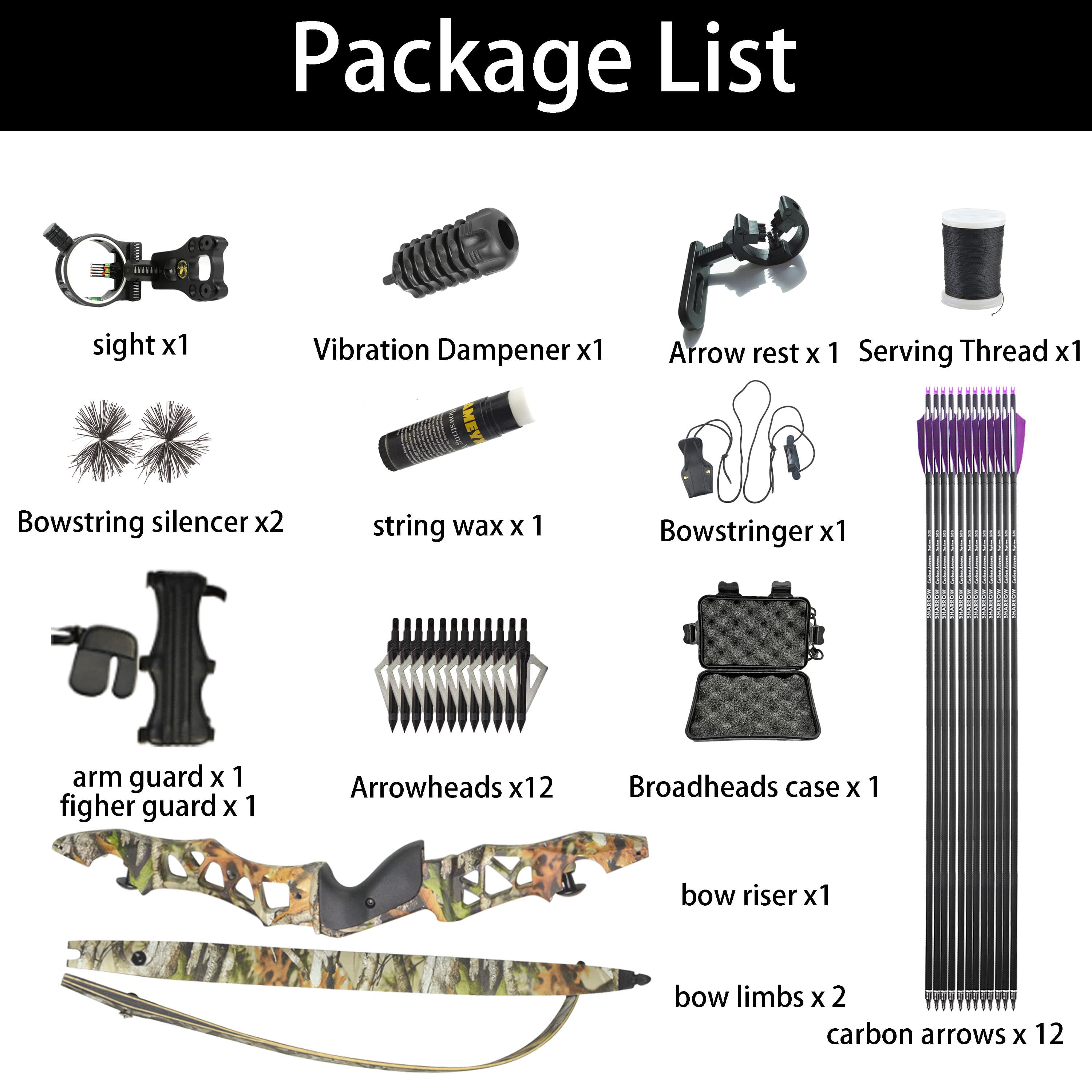 JUNXING Archery F166 ILF Hunting Recurve Bow and Arrows Set