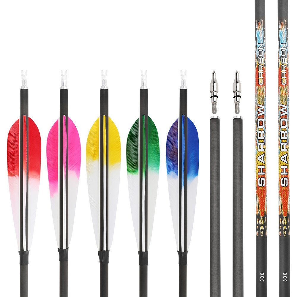 SHARROW 5-Inch Dye Feather Pure Carbon Arrows (12pcs)