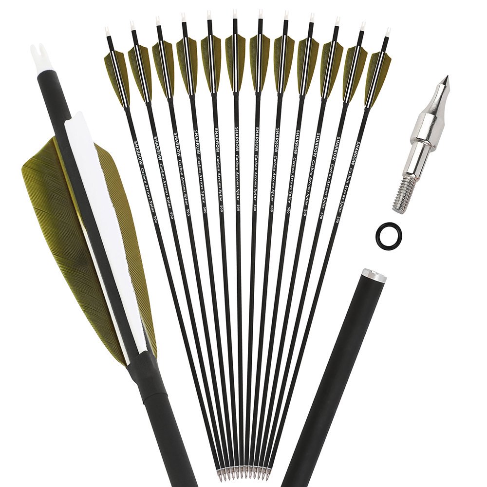 AME ARCHERY 2 Olive Green 1 White Real Feather Carbon Arrow(12pcs)