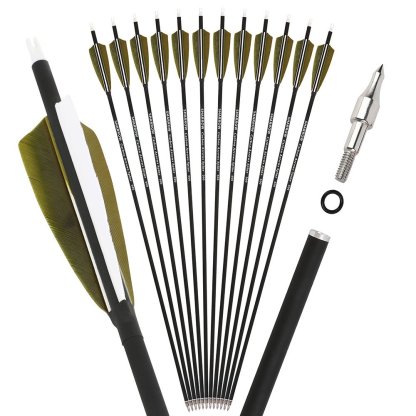 AME ARCHERY 2 Olive Green 1 White Real Feather Carbon Arrow(12pcs)