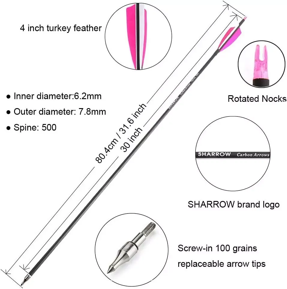 AME ARCHERY 30"  SP500 4" Turkey Feather Carbon Arrows(12pcs)