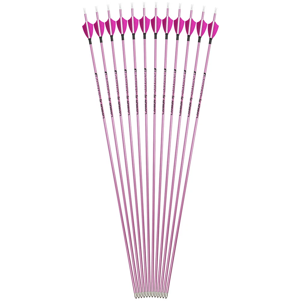 AME ARCHERY Pure Carbon Arrows with 2" Natural Feathers – 12pcs 